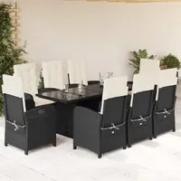 Set da Pranzo da Giardino 9 pz con Cuscini Nero in Polyrattan 3212250