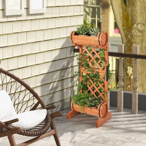 Costway Fioriera da giardino con traliccio 2 mezze botti e grigliato per piante, Fioriera verticale da esterno Arancione