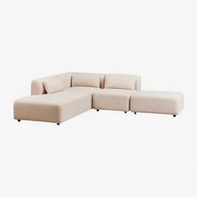 Divano Angolare Componibile In 3 Pezzi Con Chaise Longue Sinistra E Pouf Fogler Ciniglia Crema Beige - Sklum