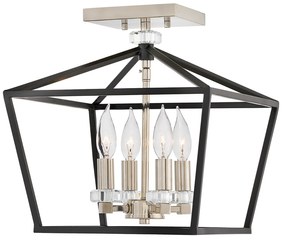 Lampadario Industrial Nordico Stinson Acciaio Nero E Nichel Lucido 4 Luci E14