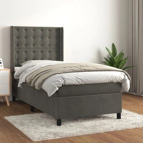 Giroletto A Molle Con Materasso Grigio Scuro 80x200 Cm Velluto /