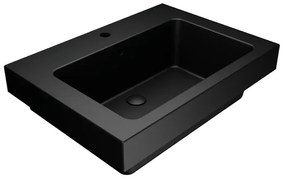 Lavabo a incasso e d'appoggio rettangolare vasca centrale Alaqua L 70 x H 25 x P 21 cm in ceramica nero opaco