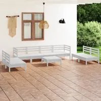 Set Divani da Giardino 9 pz Bianco in Legno Massello di Pino 3082578