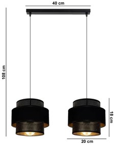 Lampadario a sospensione con filo NESS 2xE27/60W/230V nero
