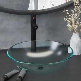 Lavandino Con Rubinetto E Piletta İn Vetro Temperato Satinato /
