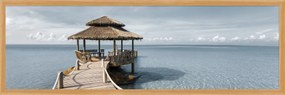 Stampa incorniciata su mdf Pontile estate blu/marrone 150 x 50 cm