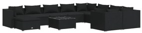 Set Divani da Giardino 11 pz con Cuscini in Polyrattan Nero