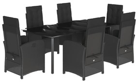 Set da pranzo da giardino 7 pz nero con cuscini in polyrattan