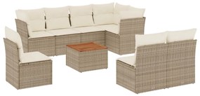 Set Divano da Giardino 9 pz con Cuscini Beige in Polyrattan