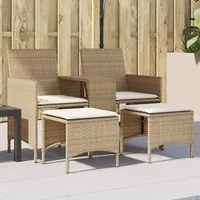 Divano Giardino 2 Posti con Tavolo e Sgabelli Beige Polyrattan 4003894