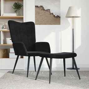Poltrona Relax Con Sgabello Nero İn Velluto /