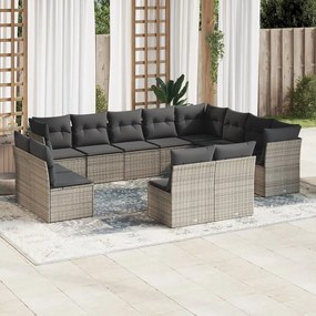 Set divani da giardino 12 pz con cuscini grigio in polyrattan