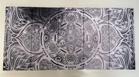 Quadri 5 pezzi – Mandala indiana con sfondo galattico in bianco e nero