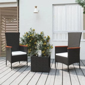 Set Mobili Da Giardino 3 Pz Nero Polyrattan E Acciaio /