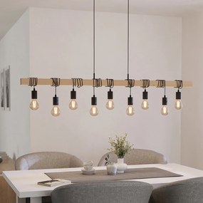 Lampadario Industrial Townshend 9 Luci Legno Marrone E Nero