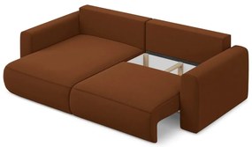 Divano angolare color terracotta allungabile/con contenitore (con penisola a sinistra/con chaise lounge) con rivestimento in velluto Kapua – Makamii