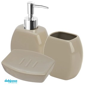 Set Bagno "Linea Parigi" 3 Pezzi in Ceramica Colore Tortora