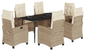 Set da pranzo da giardino 7 pz con cuscini beige in polyrattan