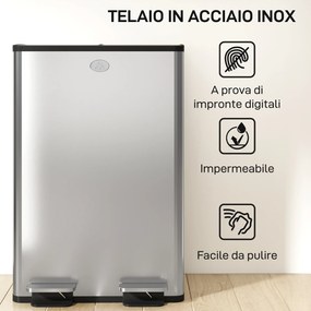 Pattumiera Differenziata Cestino Spazzatura 2 Scomparti da 28L in Acciaio Inox Argento...