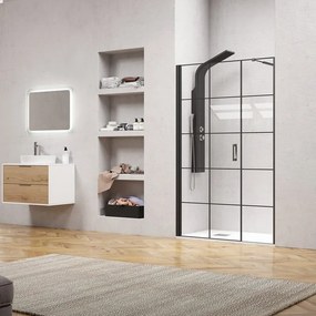 Porta doccia 111-114 cm telaio nero opaco vetro serigrafato | KAM-P5000 - KAMALU