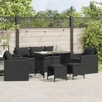 Set Divano da Giardino 6 pz con Cuscini Nero in Polyrattan 3213549