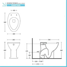 Wc per anziani e disabili con scarico a pavimento e altezza 49 cm