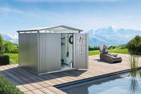 Casetta da giardino BIOHORT Panorama P3 in acciaio grigio scuro con porta doppio battente, superficie interna 5.34 m² e spessore parete 0.5 mm