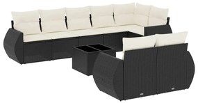 Set Divani da Giardino 9 pz con Cuscini Nero in Polyrattan