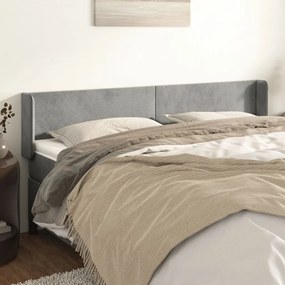 Testiera Ad Orecchio Grigio Chiaro 163x16x78/88 Cm İn Velluto /