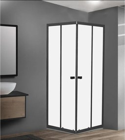 Box doccia angolare con porta scorrevole, L 88-100 cm x L 68-80 cm, H 190 cm, in vetro trasparente SP. 5 mm, profilo opaco nero