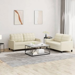 Set Di Divani 2 Pz Con Cuscini Crema İn Similpelle /