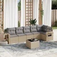 Set Divani da Giardino 7 pz con Cuscini Beige in Polyrattan 3220198