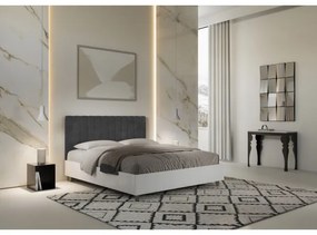 Letto contenitore da 160x200 in legno bianco e testata in microfibra grigio Kaia