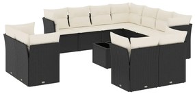 Set divani da giardino 12 pz con cuscini nero in polyrattan