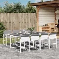 Set da Pranzo da Giardino 9 pz con Cuscini Bianco in Textilene 3295090