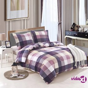 vidaXL Set Copripiumino Stampa a Scacchi Viola 155x220/80x80 cm