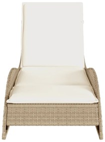 Lettino prendisole con cuscino beige 60x205x73 cm in polyrattan