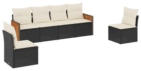 Set divano da giardino 6 pz con cuscini nero in polyrattan