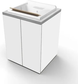 Lavatoio in legno Bianco a 2 ante con top Grigio e vasca in resina 71x65 cm