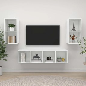 Mobile tv a parete 4 pz bianco lucido in truciolato