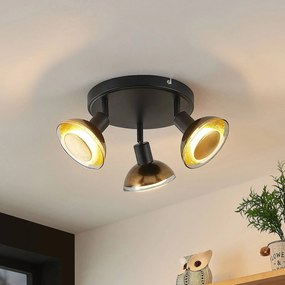 Lindby Erin, faretto da soffitto, nero/oro, Ø 22 cm, vetro