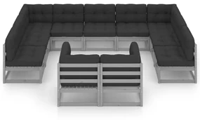 Set divani da giardino 11 pz grigio cuscini massello di pino