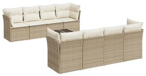 Set divano da giardino 9 pz con cuscini beige in polyrattan