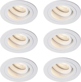 Set di 6 faretti da incasso moderni bianchi orientabili e inclinabili IP44 - Chuck