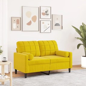 Divano A 2 Posti Con Cuscini Giallo 120 Cm İn Velluto /