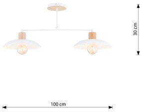 Plafoniera Nordica Kobe 2 Luci In Legno E Acciaio Bianco