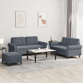 Set Di Divani 3 Pz Con Cuscini Grigio Scuro İn Velluto /