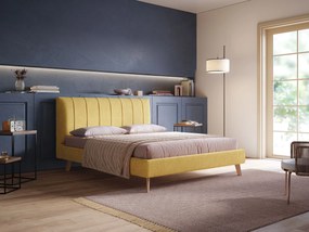 Selene letto imbottito con piedini naturali sfoderabile in tessuto impermeabile T02