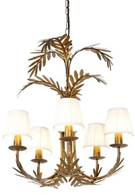 Lampadario dorato con paralume plissettato a clip color crema 5 luci - Botanica