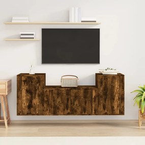 Set Mobili Porta TV 3 pz Rovere Fumo in Legno Multistrato